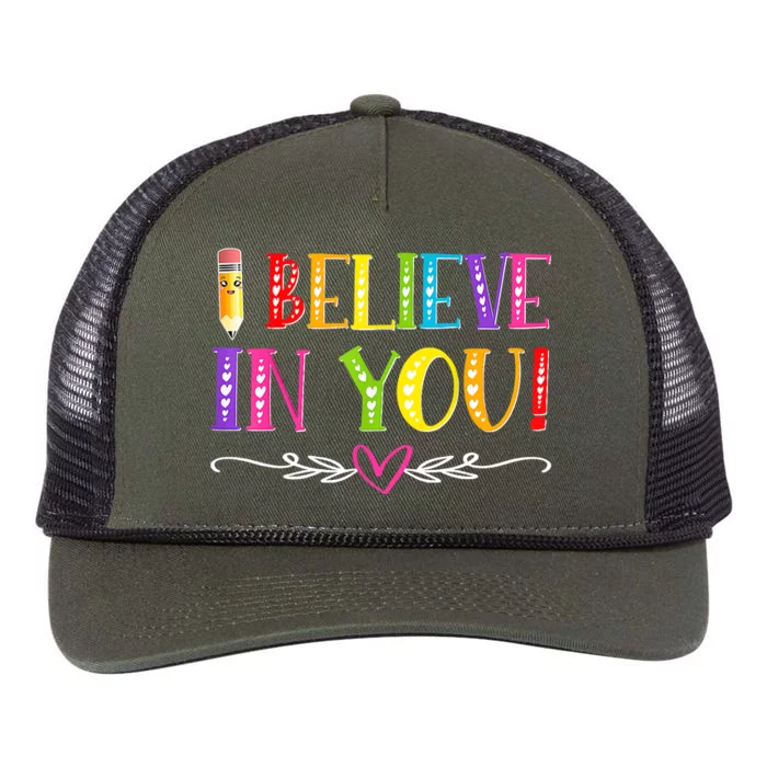 I Believe In You Teacher Test Testing Day Retro Rope Trucker Hat Cap