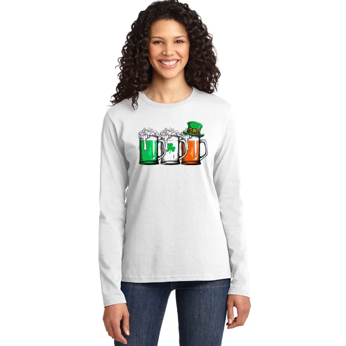 Irish Beer Ireland Flag St Patricks Day Ladies Long Sleeve Shirt