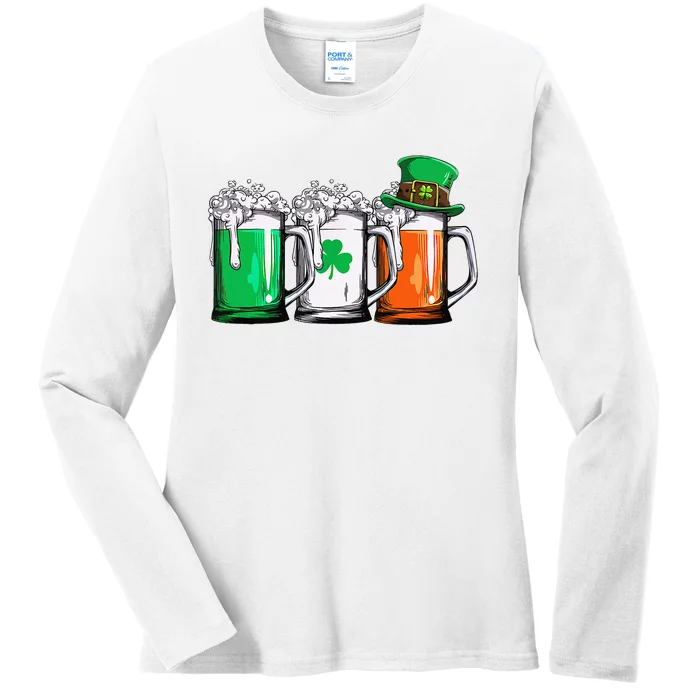 Irish Beer Ireland Flag St Patricks Day Ladies Long Sleeve Shirt