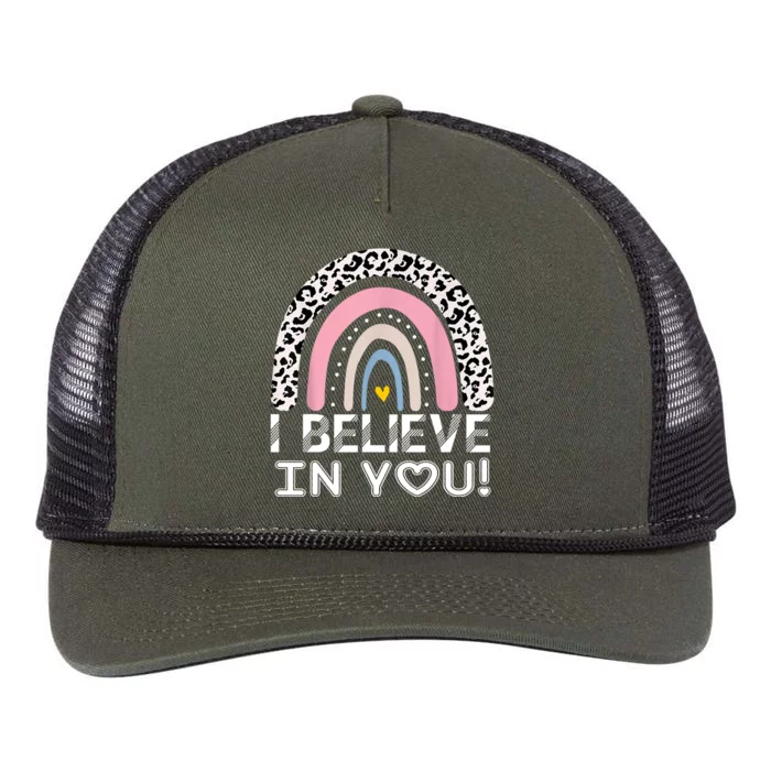 I Believe In You Cheetah Rainbow Cute Gift Retro Rope Trucker Hat Cap