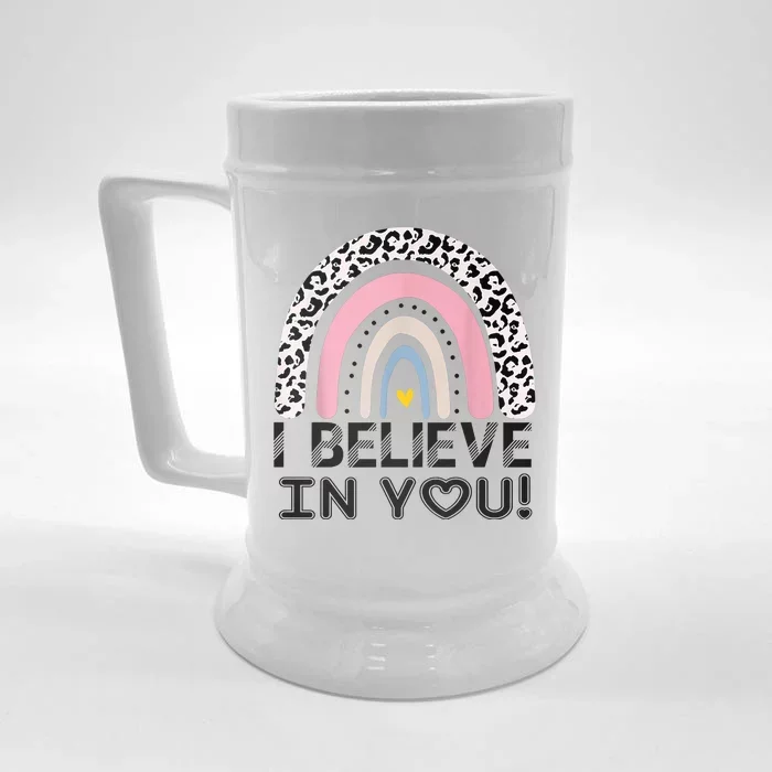 I Believe In You Cheetah Rainbow Cute Gift Front & Back Beer Stein