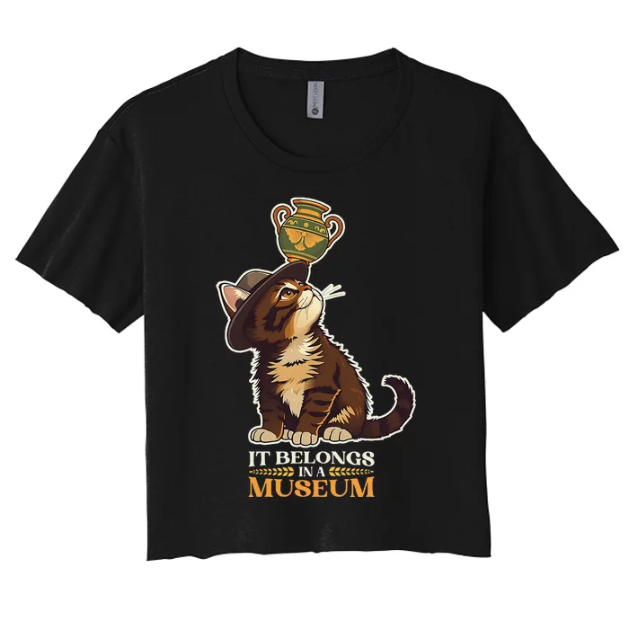 It Belongs In A Museum Archeology Archeologist Cat Kitty Women's Crop Top Tee