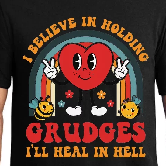 I Believe In Holding Grudges ILl Heal In Hell Rainbow Heart Pajama Set