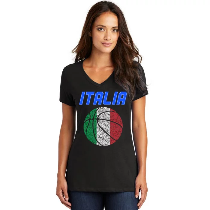 Italy Basketball Jersey Flag Italia Women's V-Neck T-Shirt