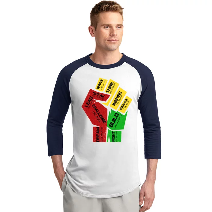 Inspiring Black Leaders Power Fist Hand Black History Month Gift Baseball Sleeve Shirt