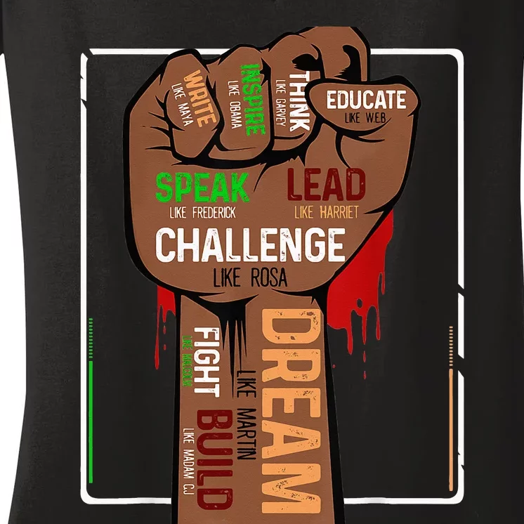 Inspiring Black Leaders Power Fist Hand BHM Women's V-Neck T-Shirt