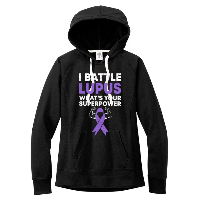 I Battle Lupus Warrior Fighter Lupus Awareness Purple Ribbon Cool Gift Women's Fleece Hoodie