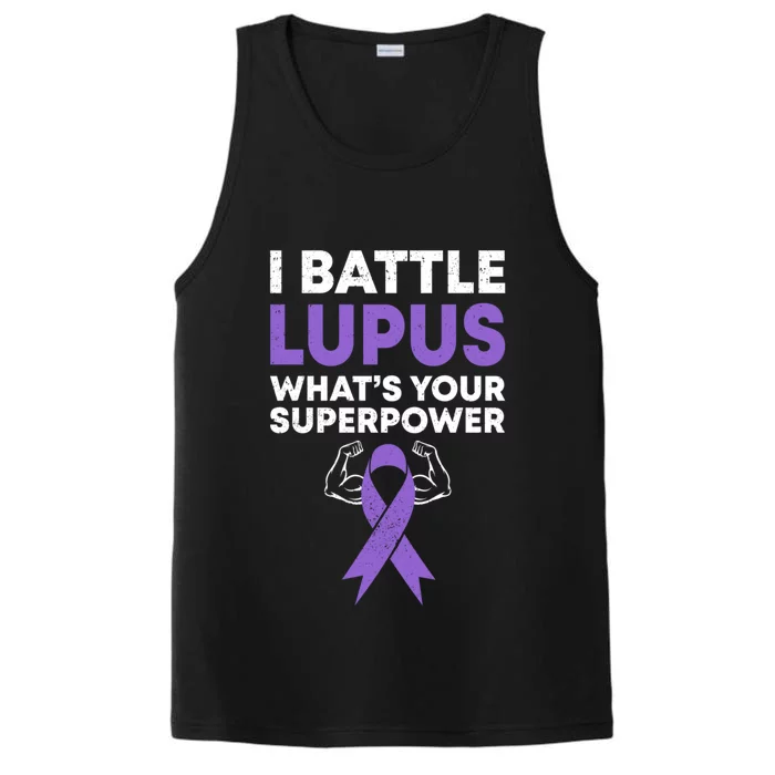 I Battle Lupus Warrior Fighter Lupus Awareness Purple Ribbon Cool Gift Performance Tank