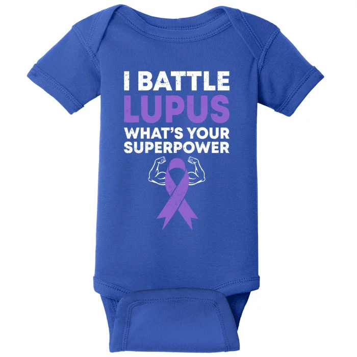 I Battle Lupus Warrior Fighter Lupus Awareness Purple Ribbon Cool Gift Baby Bodysuit