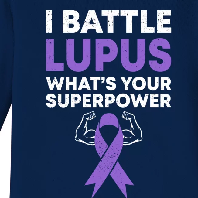 I Battle Lupus Warrior Fighter Lupus Awareness Purple Ribbon Cool Gift Baby Long Sleeve Bodysuit