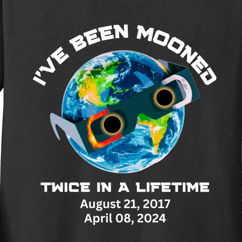 IVe Been Mooned Twice In A Lifetime Total Solar Eclipse Kids Long Sleeve Shirt