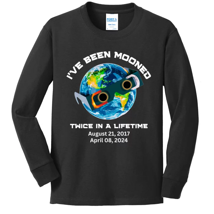 IVe Been Mooned Twice In A Lifetime Total Solar Eclipse Kids Long Sleeve Shirt