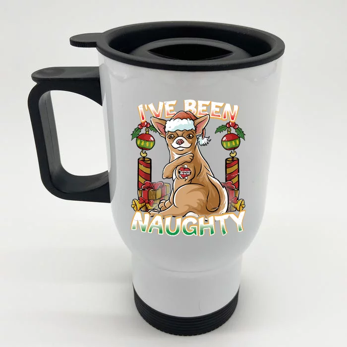 IVe Been Naughty Chihuahua Cute Dog With Santa Claus Hat Gift Front & Back Stainless Steel Travel Mug