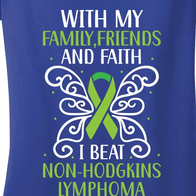 I Beat Noncute Gifthodgkin Lymphoma Survivor Cancer Warrior Great Gift Women's V-Neck T-Shirt