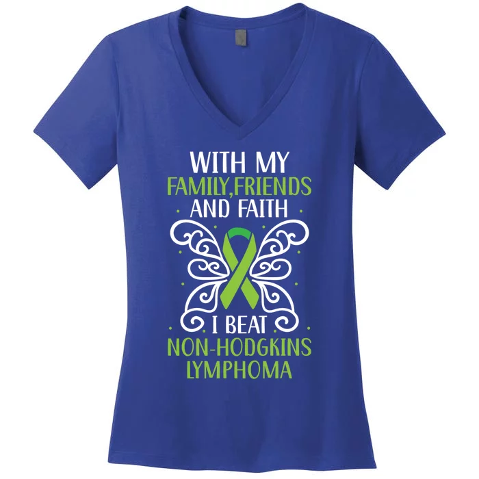 I Beat Noncute Gifthodgkin Lymphoma Survivor Cancer Warrior Great Gift Women's V-Neck T-Shirt