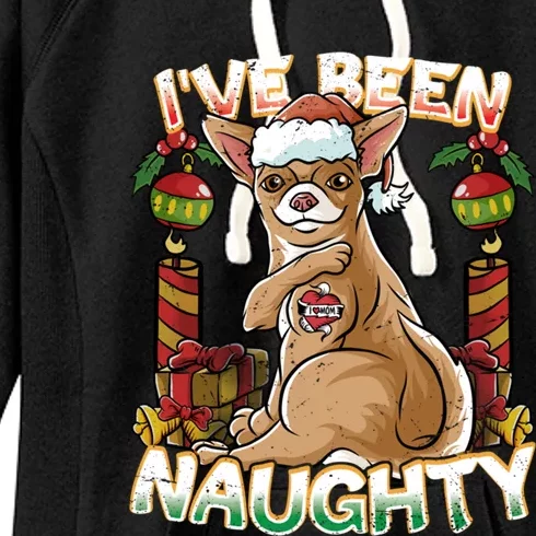 IVe Been Naughty Chihuahua Cute Dog With Santa Claus Hat Cute Gift Women's Fleece Hoodie