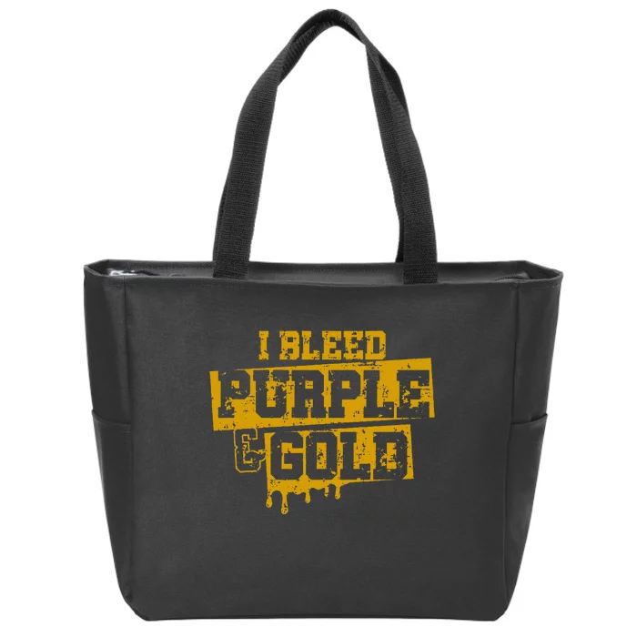 I Bleed Purple & Gold Game Day Group School Football Sports Zip Tote Bag