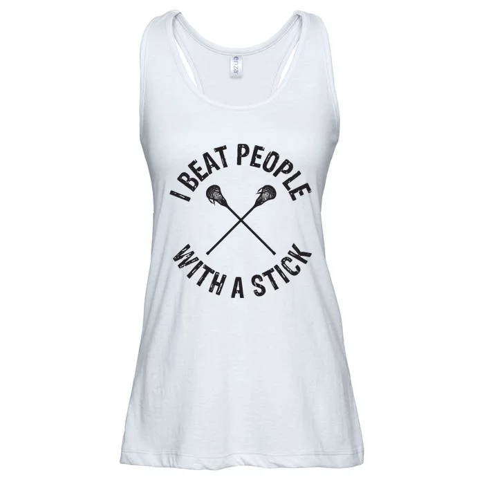 I Beat People With A Stick Funny Lacrosse Player Ladies Essential Flowy Tank