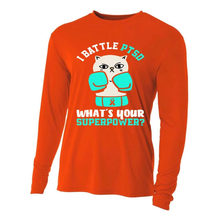 I Battle Ptsd Cat Ptsd Awareness Great Gift Cooling Performance Long Sleeve Crew