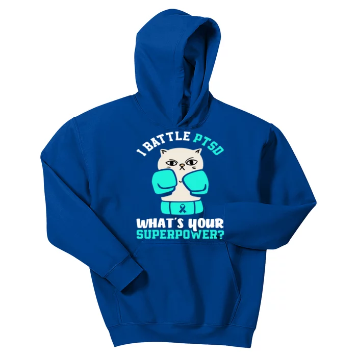 I Battle Ptsd Cat Ptsd Awareness Great Gift Kids Hoodie