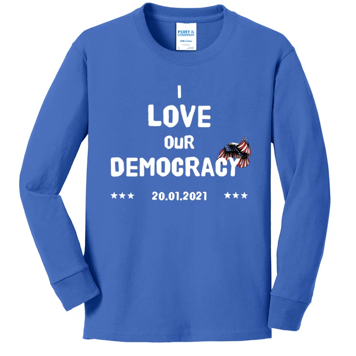 Inauguration Biden President I Love Our Democracy Usa Flag Funny Gift Kids Long Sleeve Shirt