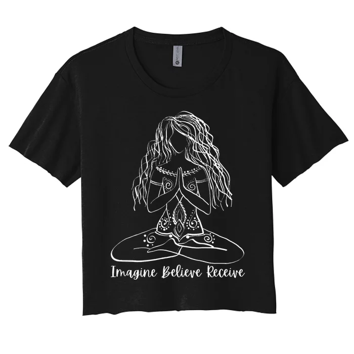 Imagine Believe Receive Meditation Yoga Apparel 95608 Women's Crop Top Tee