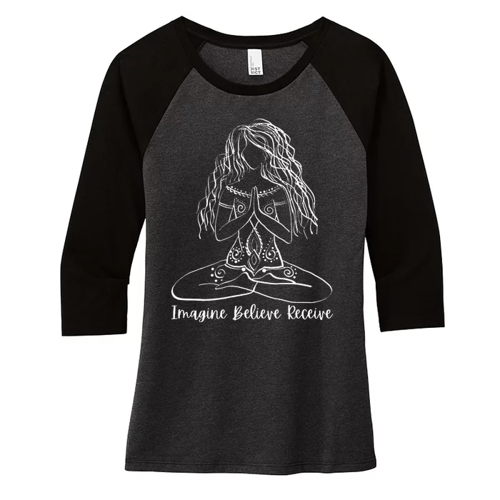 Imagine Believe Receive Meditation Yoga Apparel 95608 Women's Tri-Blend 3/4-Sleeve Raglan Shirt