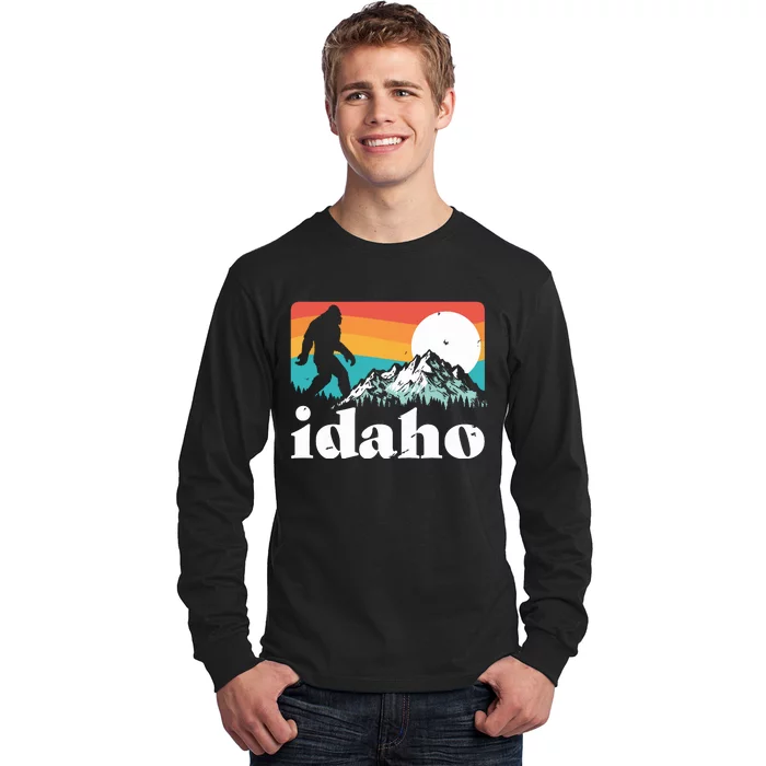 Idaho Bigfoot Retro Mountains Long Sleeve Shirt