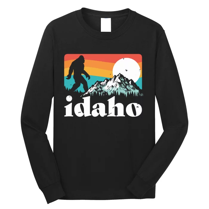 Idaho Bigfoot Retro Mountains Long Sleeve Shirt