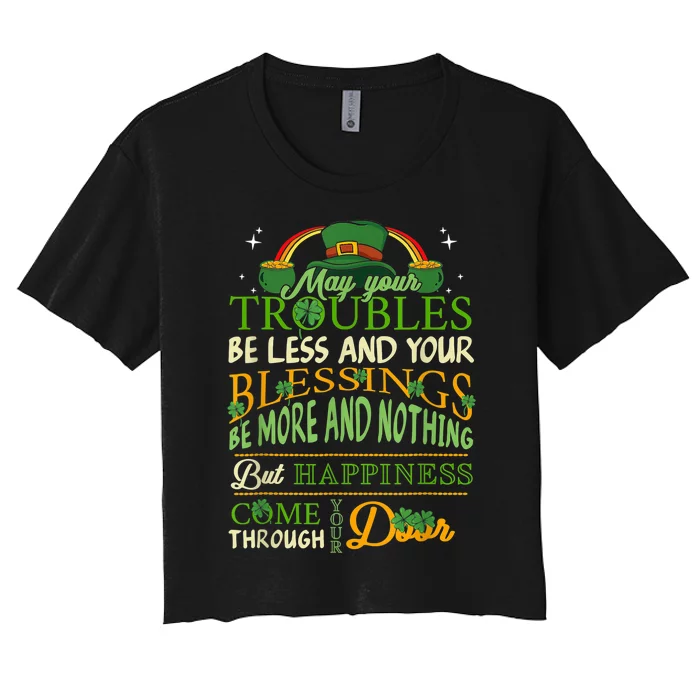 Irish Blessing St Patricks Day Leprechaun Rainbow Irish Women's Crop Top Tee