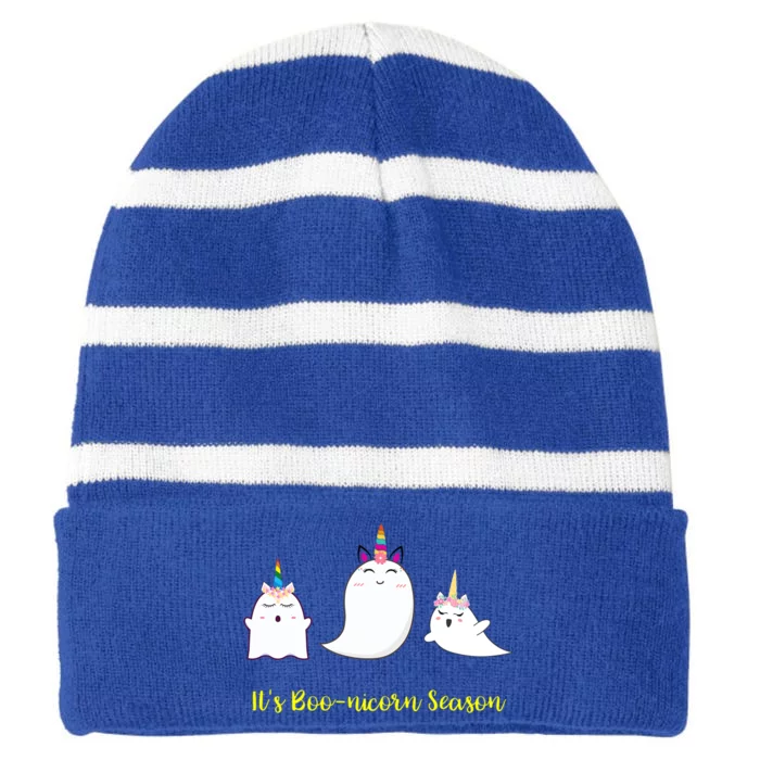 Its BooNicorn Season Halloween Unicorn Cute Ghost Great Gift Striped Beanie with Solid Band