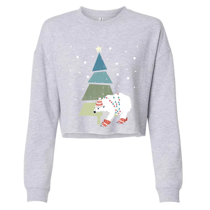 Ice Bear Santa And Christmas Tree Believe In Christmas Funny Gift Cropped Pullover Crew