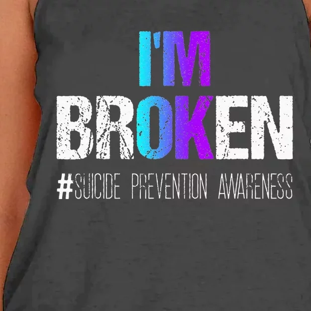 I'm broken Teal & Purple Ribbon Suicide Prevention Awareness Women's Knotted Racerback Tank