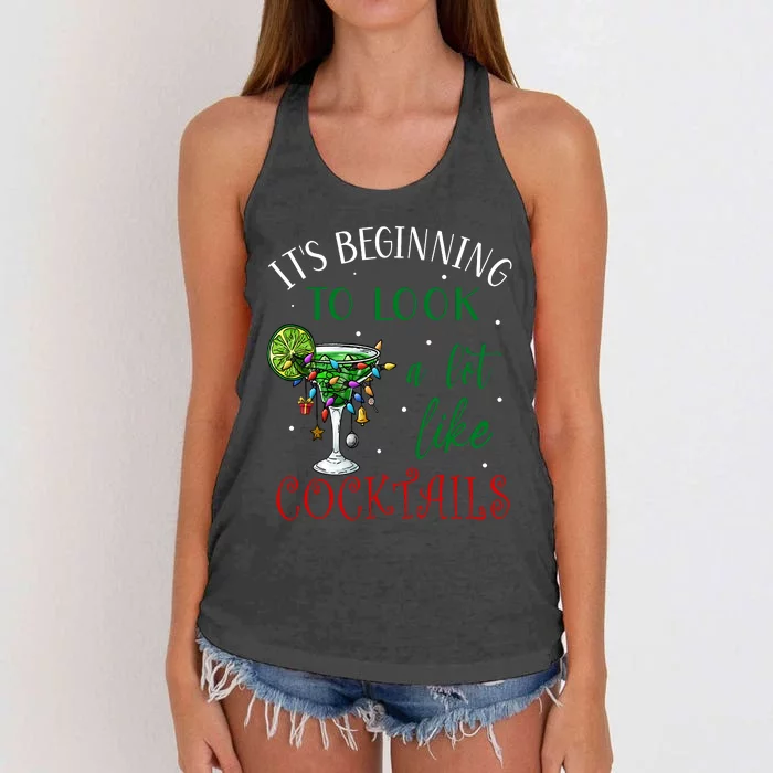 It's Beginning To Look A Lot Like Cocktails Funny Christmas Sweatshirt Women's Knotted Racerback Tank