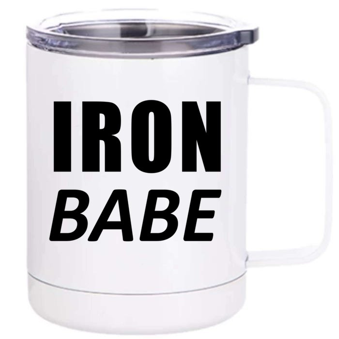 Iron Babe Triathlon Mom Wife Mothers Day Mother Gift Front & Back 12oz Stainless Steel Tumbler Cup