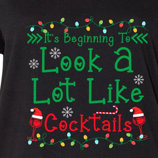 It's Beginning To Look A Lot Like Cocktails Funny Christmas Women's V-Neck Plus Size T-Shirt