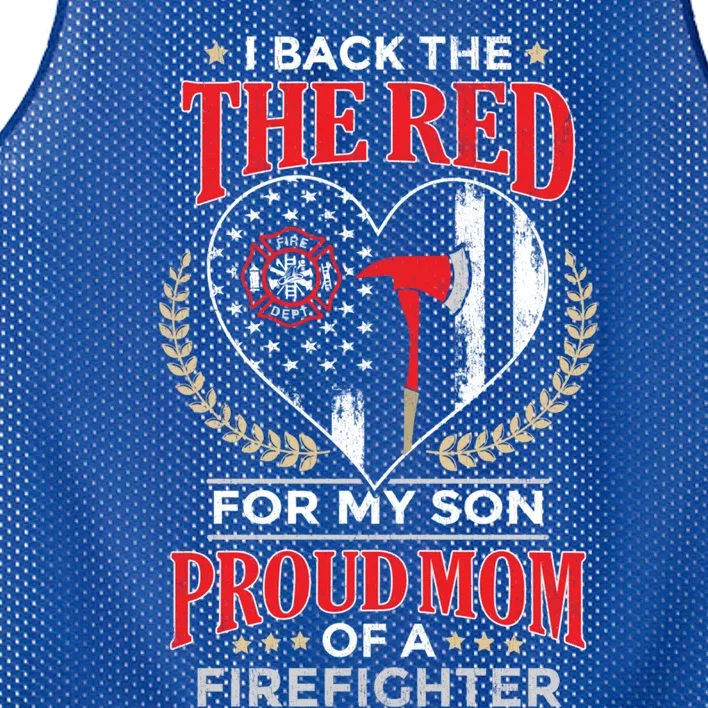 I Back The Red For My Son Proud Mom Of A Firefighter Gift Mesh Reversible Basketball Jersey Tank