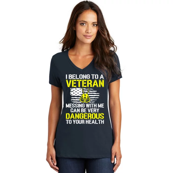 I Belong To A Veteran Funny VeteranS Wife Husband Spouse Women's V-Neck T-Shirt