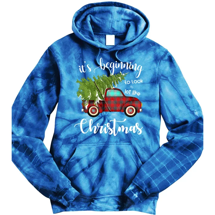 Its Beginning To Look A Lot Like Christmas Vintage Truck Gift Tie Dye Hoodie