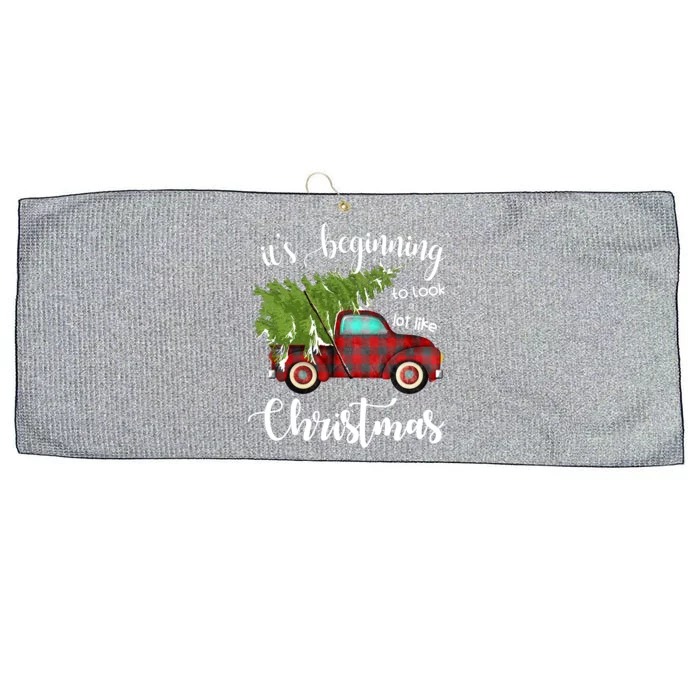 Its Beginning To Look A Lot Like Christmas Vintage Truck Gift Large Microfiber Waffle Golf Towel