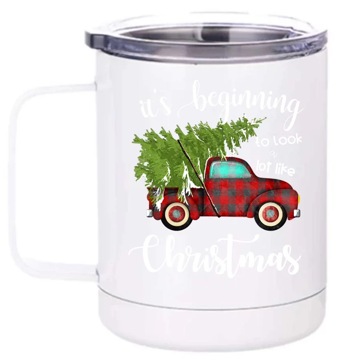 Its Beginning To Look A Lot Like Christmas Vintage Truck Gift Front & Back 12oz Stainless Steel Tumbler Cup