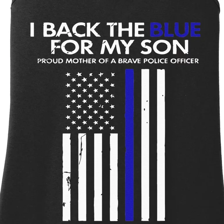 I Back The Blue For My Son Thin Blue Line Police Proud Mom Ladies Essential Tank