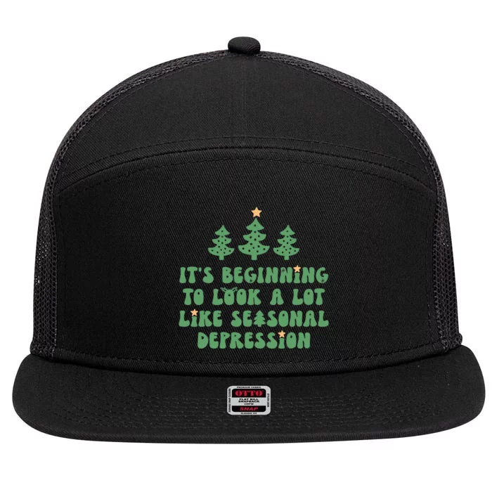 It's Beginning To Look A Lot Like Seasonal Depression Xmas 7 Panel Mesh Trucker Snapback Hat