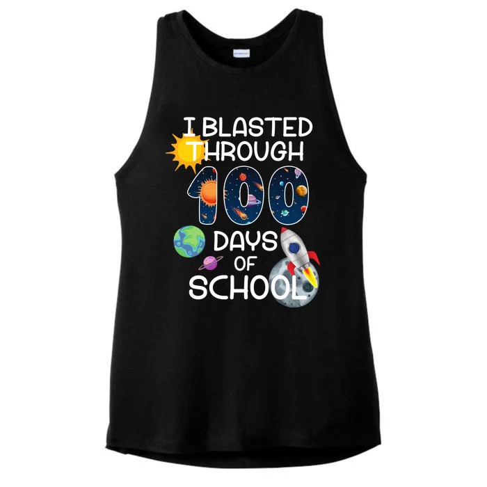 I Blasted Through 100 Days Of School Galaxy Ladies Tri-Blend Wicking Tank