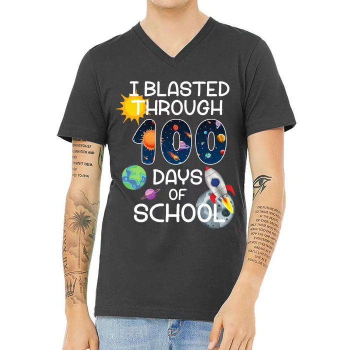 I Blasted Through 100 Days Of School Galaxy V-Neck T-Shirt