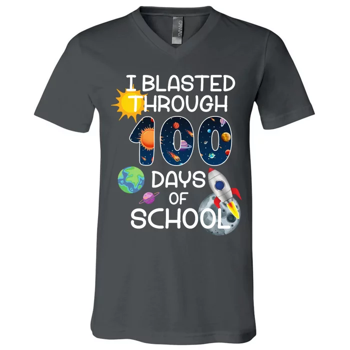 I Blasted Through 100 Days Of School Galaxy V-Neck T-Shirt