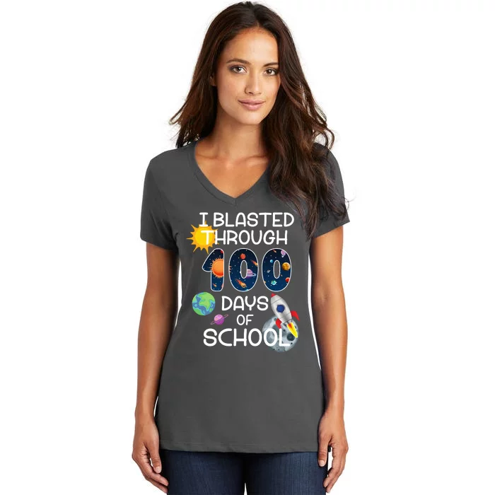 I Blasted Through 100 Days Of School Galaxy Women's V-Neck T-Shirt