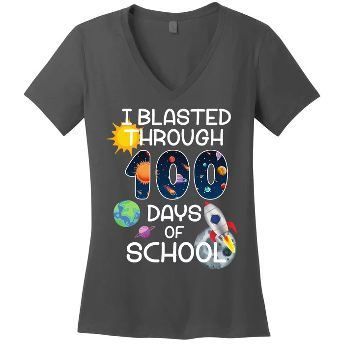 I Blasted Through 100 Days Of School Galaxy Women's V-Neck T-Shirt