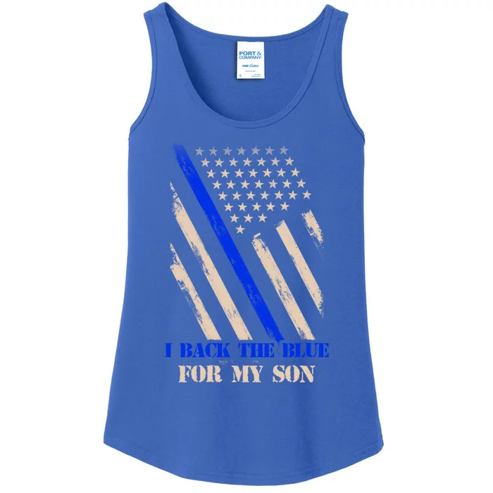 I Back The Blue For My Son Proud Police Officers Mom Dad Cute Gift Ladies Essential Tank