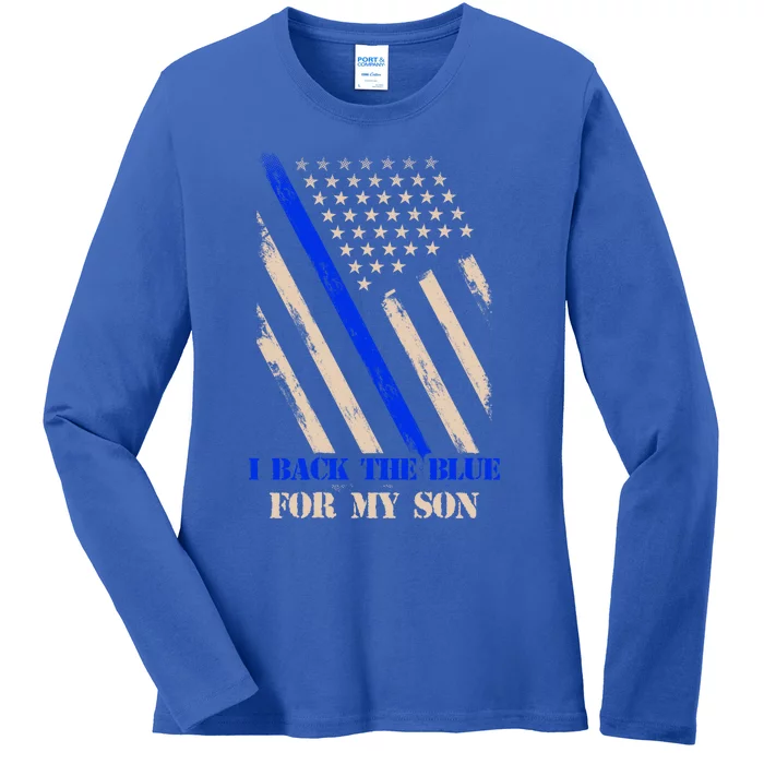 I Back The Blue For My Son Proud Police Officers Mom Dad Cute Gift Ladies Long Sleeve Shirt